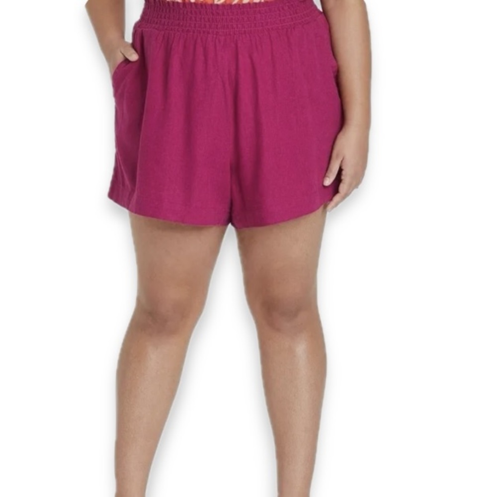 Ava & Viv  pink shorts with front pockets pull on shorts linen/rayon 3x NWT